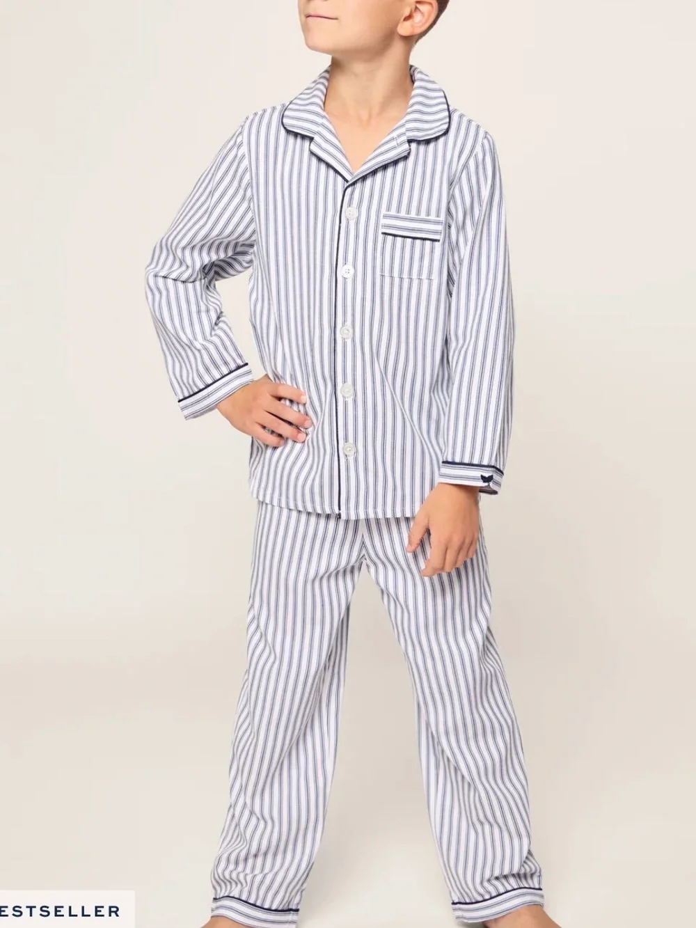 Kid's Twill Pajama Set in Navy French Ticking